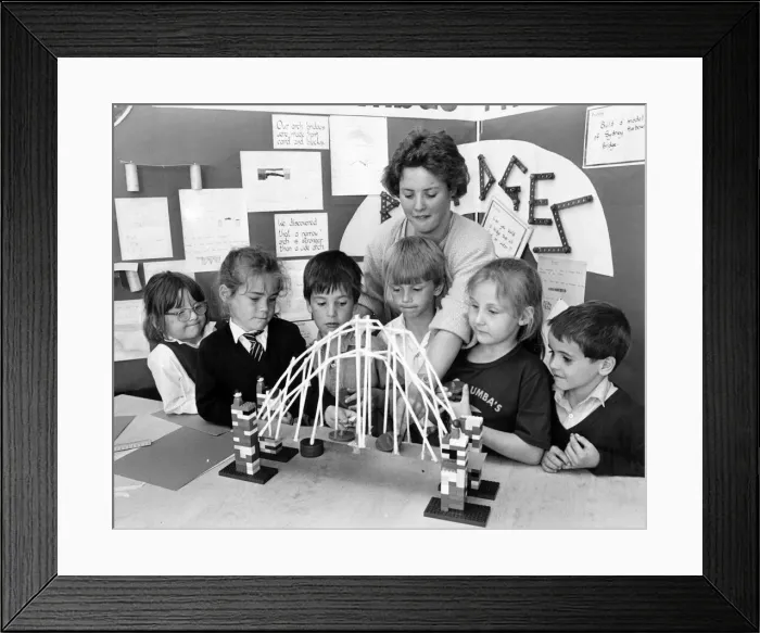 Framed Print : Bridge stresses, young engineering scientists from St Columba Framed Print : Bridge stresses, young engineering scientists from St Columba