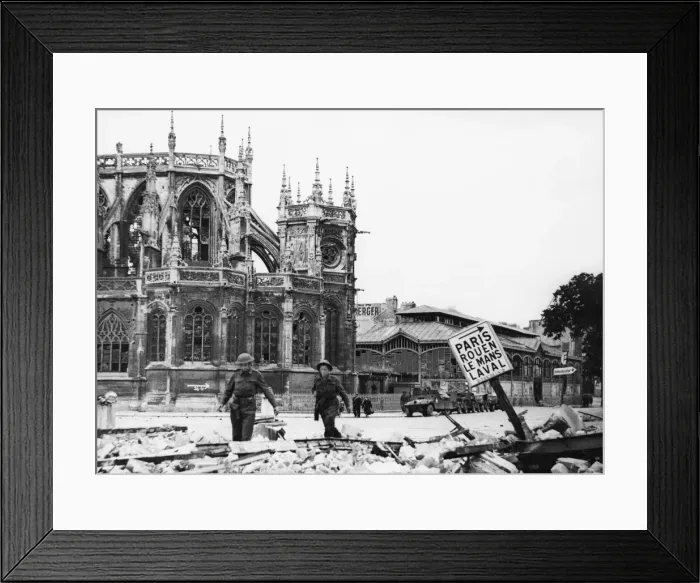 Framed Print : The aftermath of the Battle for Caen. The town fell to Canadian Framed Print : The aftermath of the Battle for Caen. The town fell to Canadian