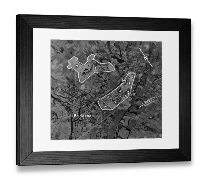Framed Print : Aerial view of an area of South Wales, showing targets for the Nazi raiders. Circa 1941