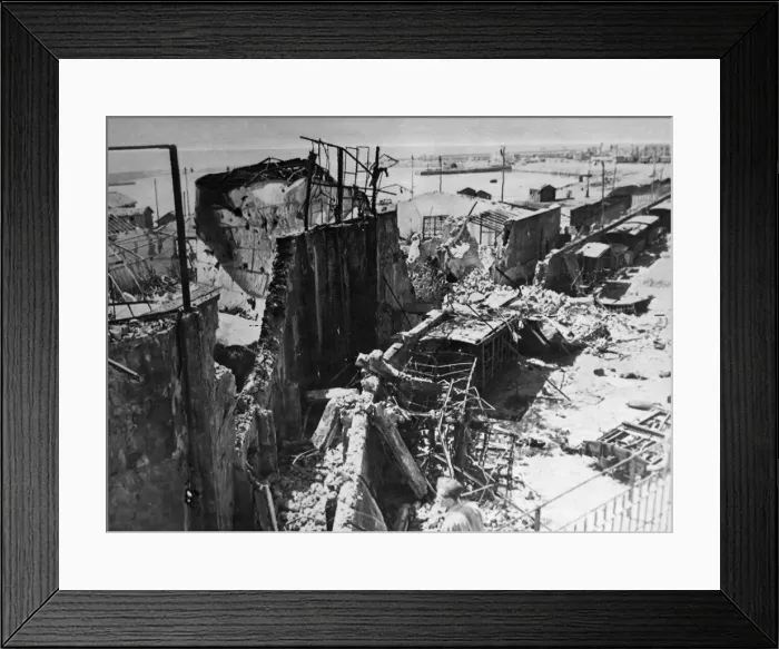 Framed Print : Catania, bomb-shattered buildings on the quayside. Picture shows Framed Print : Catania, bomb-shattered buildings on the quayside. Picture shows