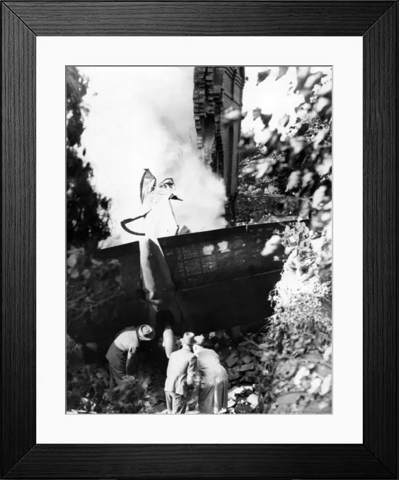 Framed Print : All that remains of a German bomber brought down in a Welsh town. Circa 1941 Framed Print : All that remains of a German bomber brought down in a Welsh town. Circa 1941