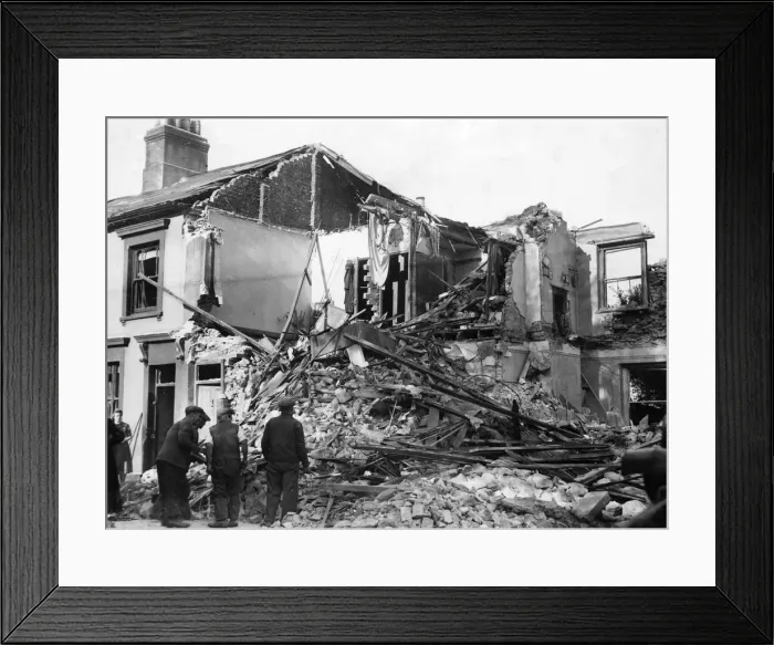 Framed Print : Houses in South Wales after a Nazi bombing raid. October 1940 Framed Print : Houses in South Wales after a Nazi bombing raid. October 1940