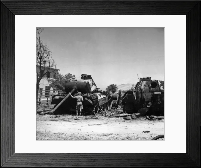 Framed Print : A dump of enemy equipment knocked out on Route 4, 25 kilometres north of Rome