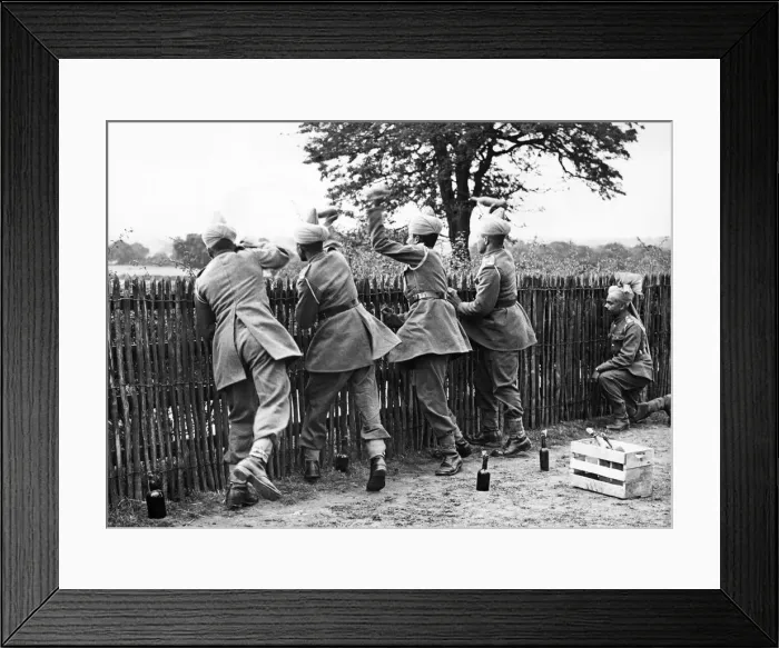 Framed Print : Indian Troops in camp in Derbyshire. They are giving a demonstration in throwing Framed Print : Indian Troops in camp in Derbyshire. They are giving a demonstration in throwing