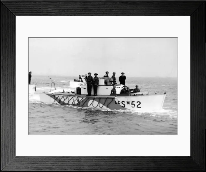 Framed Print : Combined operations exercises. Close up of support craft used for making smoke screen for