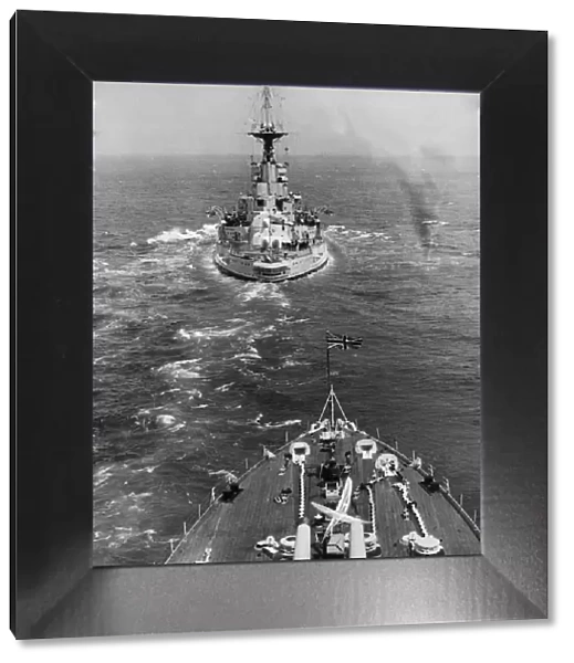 Fleet review. HMS Queen Elizabeth leading the line to sea. Circa 1935