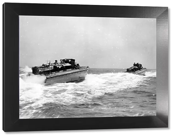 Combined operations exercises. Section of a landing craft flotilla setting off during