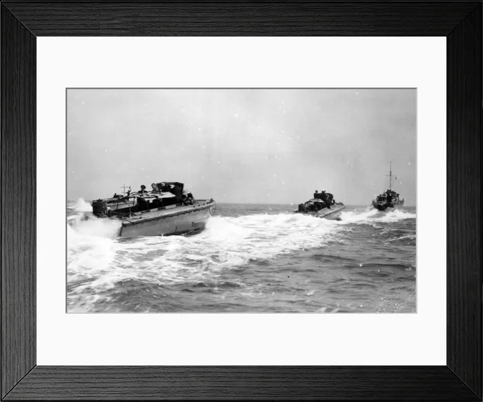 Framed Print : Combined operations exercises. Section of a landing craft flotilla setting off during