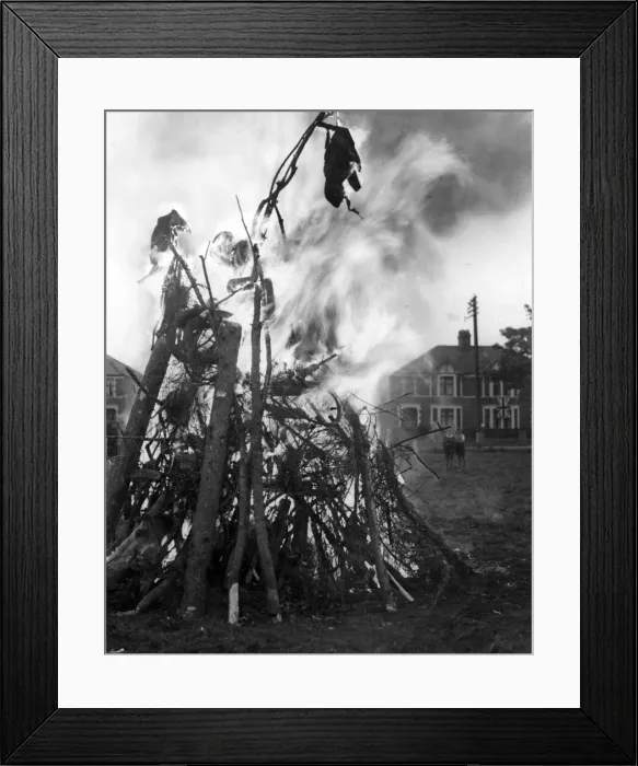 Framed Print : VE Day in Wales. This bonfire is the fine effort of some children from Fairwater, Cardiff