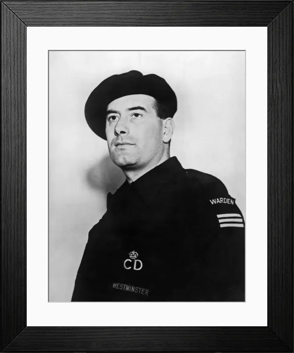 Framed Print : New Civil Defence services badges. A Group Warden, or District Warden Framed Print : New Civil Defence services badges. A Group Warden, or District Warden