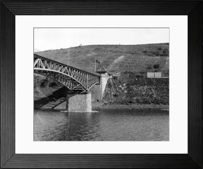 Framed Print : Nazi pennant flying over Customs House on the German side of Wormeldange Bridge which Framed Print : Nazi pennant flying over Customs House on the German side of Wormeldange Bridge which