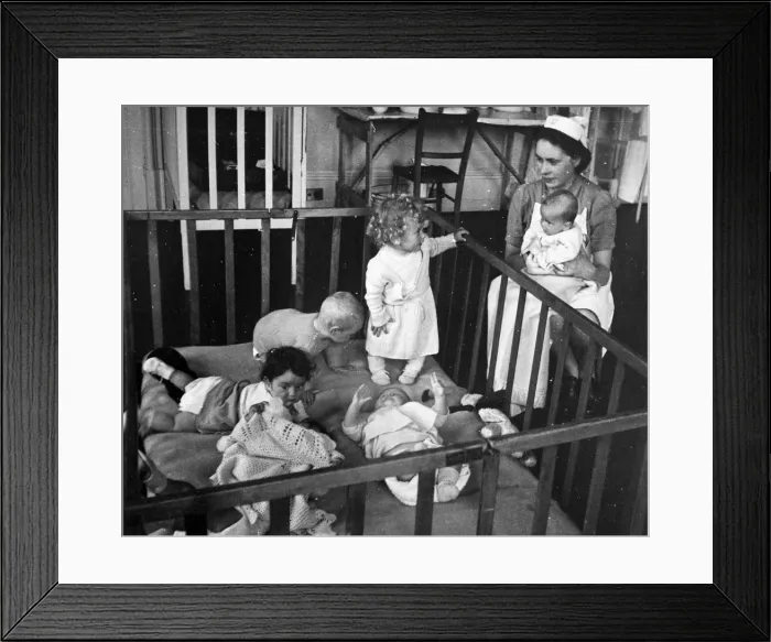 Framed Print : Blitzed babies. Six babies all under two years old, from blitzed London are now being Framed Print : Blitzed babies. Six babies all under two years old, from blitzed London are now being