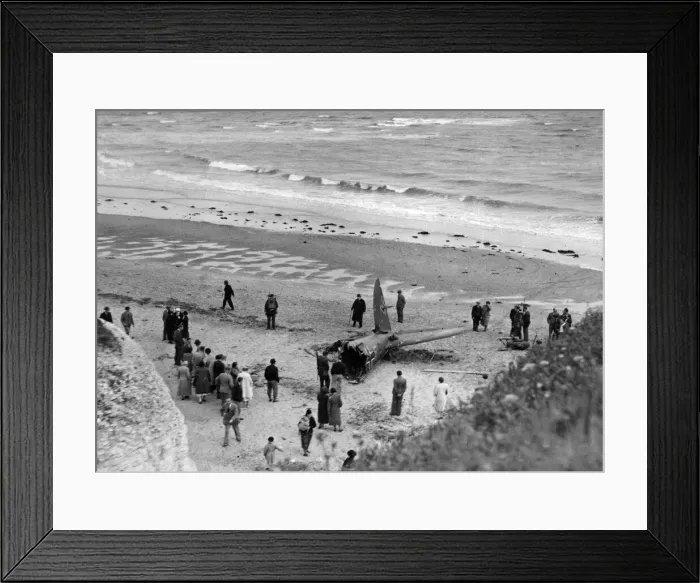 Framed Print : German aircraft brought down on the south coast of England. June 1940 Framed Print : German aircraft brought down on the south coast of England. June 1940