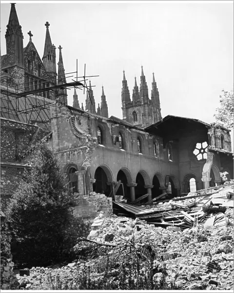 Second World War, Canterbury Cathedral damaged during the raid. June 1942