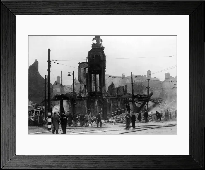Framed Print : Large shopping store destroyed during a rad on a town in the North East of England Framed Print : Large shopping store destroyed during a rad on a town in the North East of England