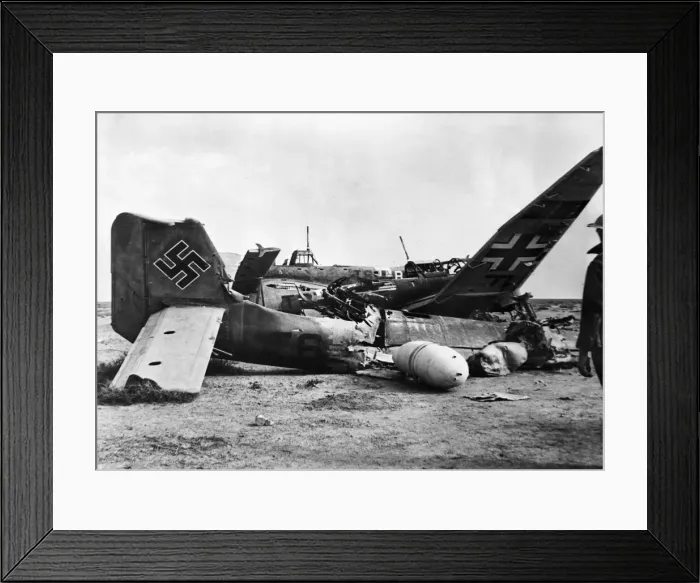 Framed Print : Graveyard of Nazi bombers in Libya. Part of a collection of Stukas destroyed by Allied