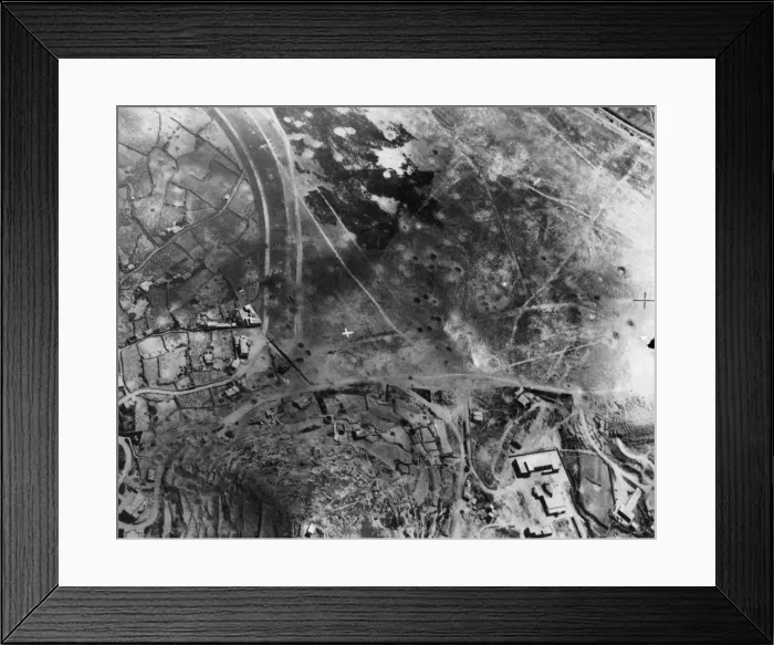 Framed Print : The white signal of surrender on the bomb battered landing ground on the island of Framed Print : The white signal of surrender on the bomb battered landing ground on the island of