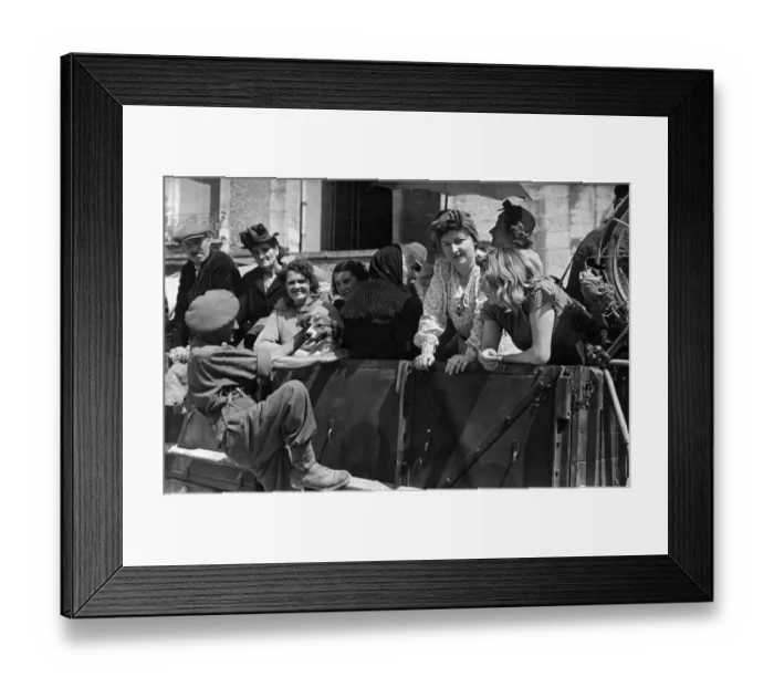 Framed Print : French families being transported to new homes from the war torn Northern French city of