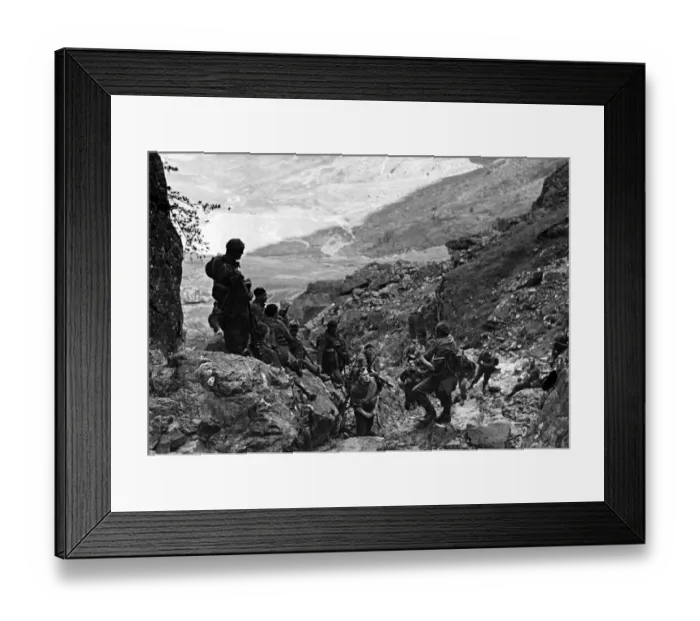 Framed Print : Home Guard Mountaineers. Men of Bethesda Home Guard singing the Welsh National Anthem
