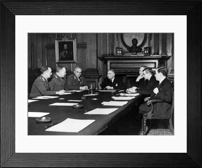 Framed Print : The War Council in session photographed in the Council Room at the War Office, L-R Sir W