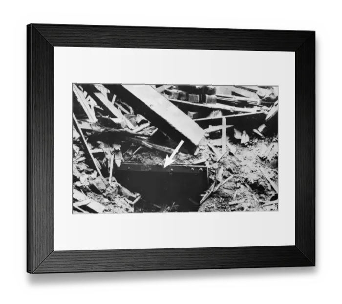 Framed Print : Picture shows a Morrison Shelter, after an air raid over Merseyside