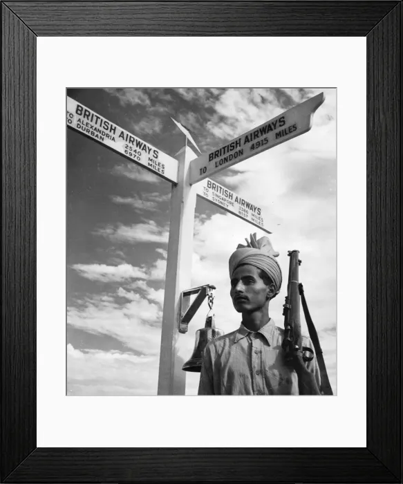 Framed Print : An Indian guard at the Marine Airport of Karachi, Pakistan