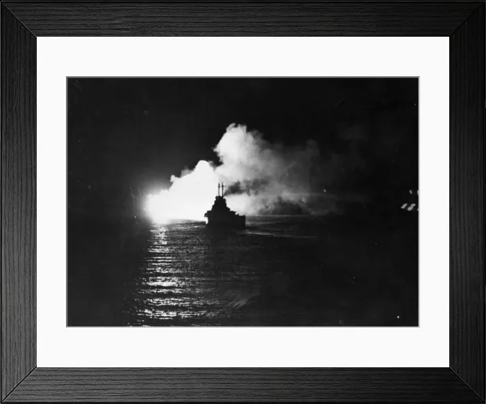 Framed Print : Darkness partly veils, partly intensifies the violence of modern warfare
