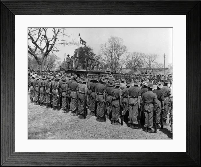 Framed Print : Raising the Union Jack at Fort Dufferin, Burma. 1944 Framed Print : Raising the Union Jack at Fort Dufferin, Burma. 1944