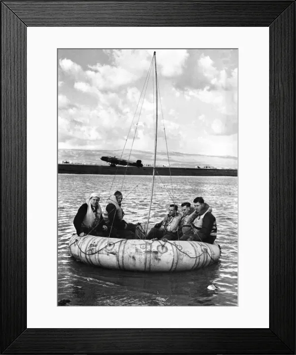 Framed Print : Bomber crew practice dinghy drill, in their J-Type rubber dinghy Framed Print : Bomber crew practice dinghy drill, in their J-Type rubber dinghy
