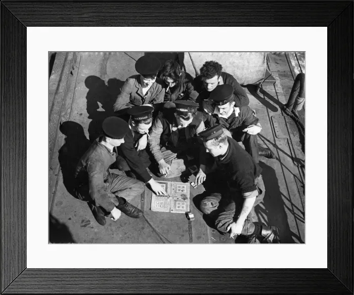 Framed Print : Navy crew play Ludo on board HMS Wallace. Picture taken circa 1st June 1942 Framed Print : Navy crew play Ludo on board HMS Wallace. Picture taken circa 1st June 1942