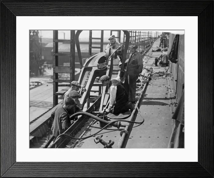 Framed Print : Work being carried on a ship of the Ellerman Lines, a cargo ship. Liverpool Framed Print : Work being carried on a ship of the Ellerman Lines, a cargo ship. Liverpool