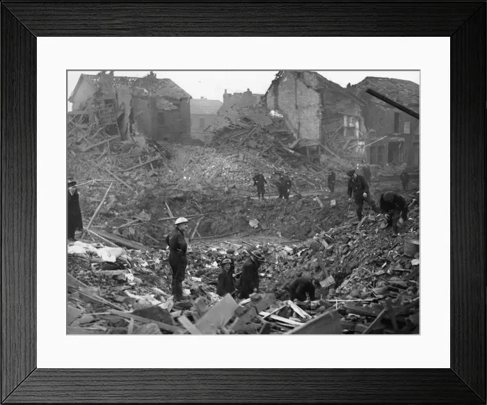 Framed Print : A scene of an Air Raid. Picture taken circa 2nd May 1941 Framed Print : A scene of an Air Raid. Picture taken circa 2nd May 1941