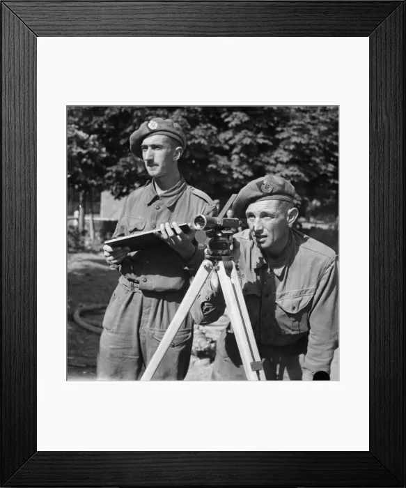 Framed Print : 92nd Group, Road Construction Company, Royal Engineers, checking road levels during road Framed Print : 92nd Group, Road Construction Company, Royal Engineers, checking road levels during road