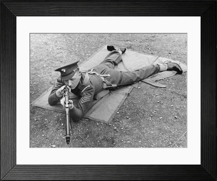 Framed Print : An officer from the Grenadier Guards in a laying combat position Framed Print : An officer from the Grenadier Guards in a laying combat position