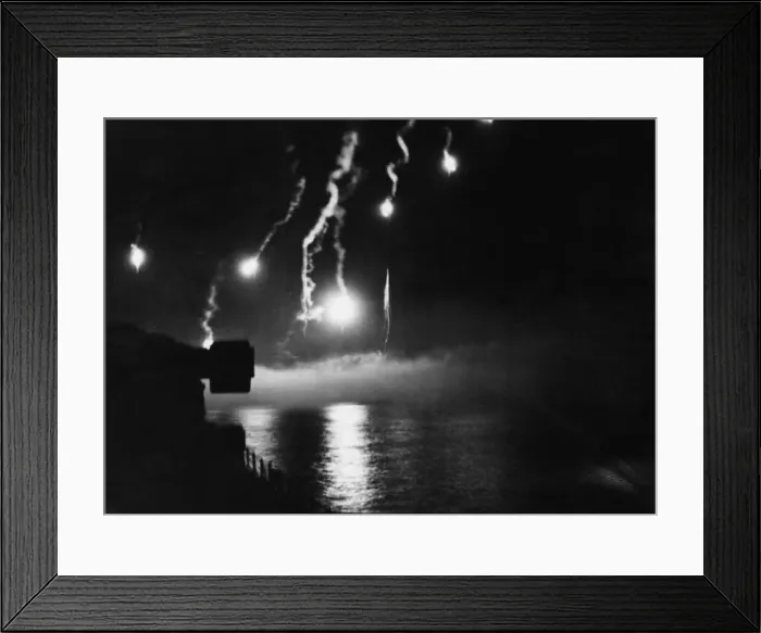 Framed Print : Flares light up Naples harbour. Friday 12th May 1944 Framed Print : Flares light up Naples harbour. Friday 12th May 1944