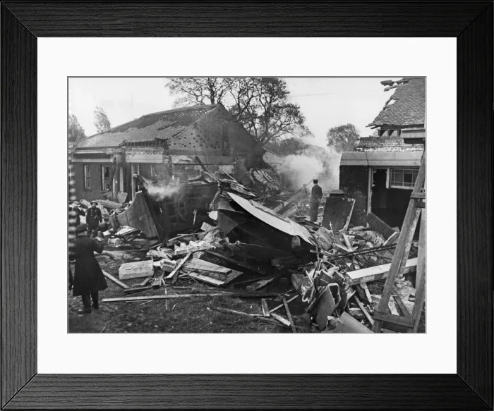 Framed Print : The sports pavilion at Regents Park in London. The scene after an RAF Bomber Framed Print : The sports pavilion at Regents Park in London. The scene after an RAF Bomber