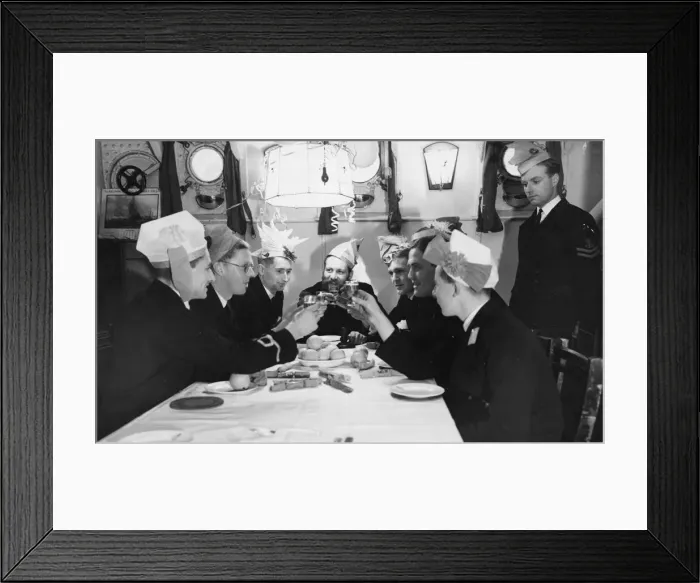 Framed Print : A toast to the King during a Christmas party in the ward room of HMS Westminster Framed Print : A toast to the King during a Christmas party in the ward room of HMS Westminster
