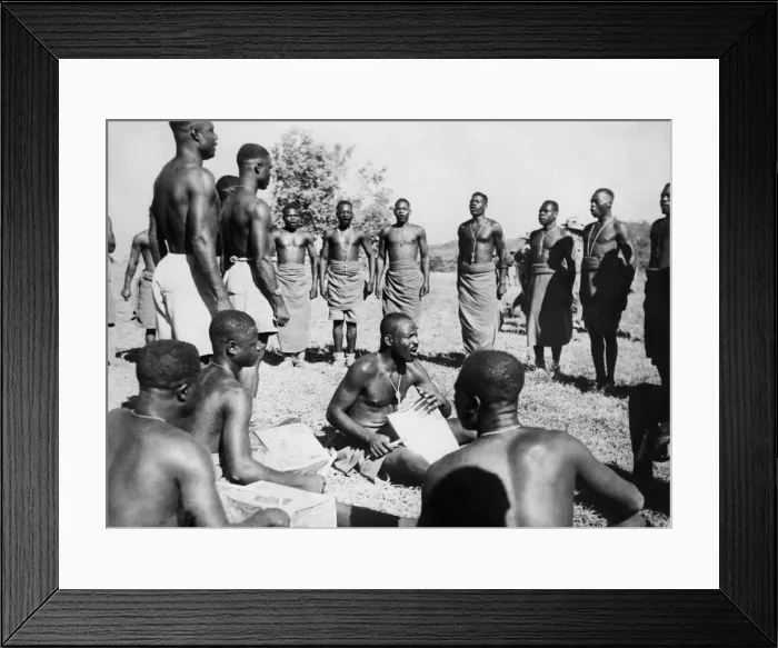 Framed Print : Tribal dance put on by members of a West African Division for Lord Louis Mountbatten Framed Print : Tribal dance put on by members of a West African Division for Lord Louis Mountbatten