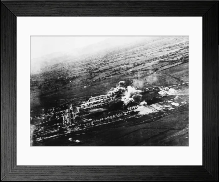 Framed Print : Beaufighters Attack German Barracks at Tirana. South African rocket-firing