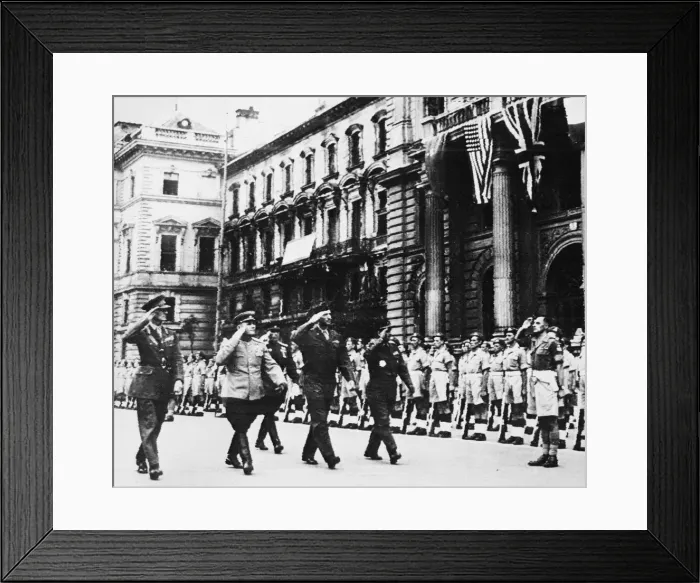 Framed Print : Allied military commanders Lieut. General McCreery, Marshal Koniev, General Mark Clark