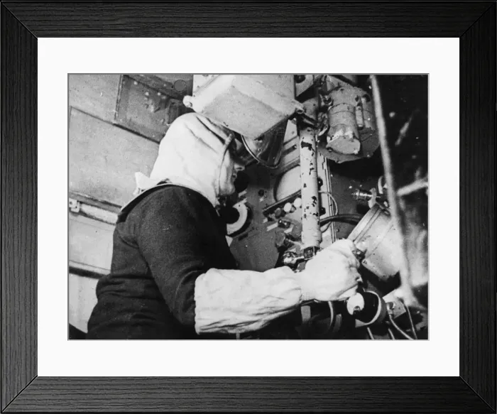 Framed Print : Naval Radar: The radar operator at his action station in a British convoy escort