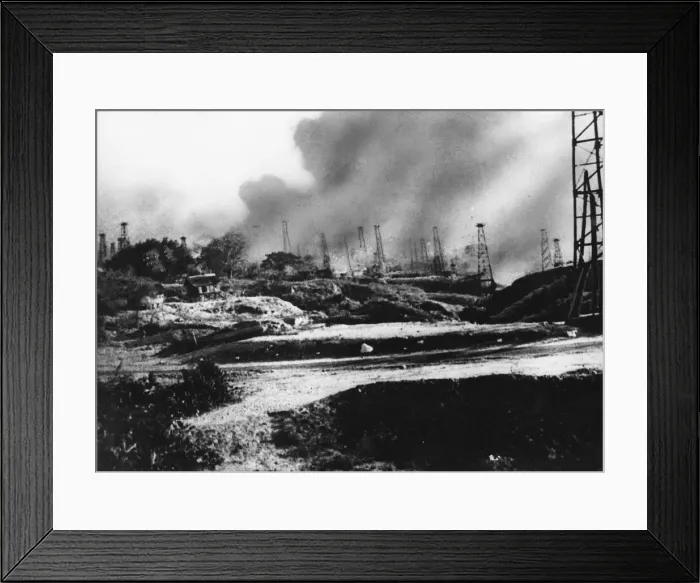 Framed Print : Burma Campaign: A picture taken by night of the oilfields in Yenangyaung Framed Print : Burma Campaign: A picture taken by night of the oilfields in Yenangyaung