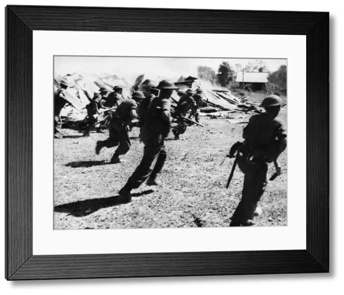 Framed Print : British troops from the 2nd Division advancing along the South bank of the Irrawaddy