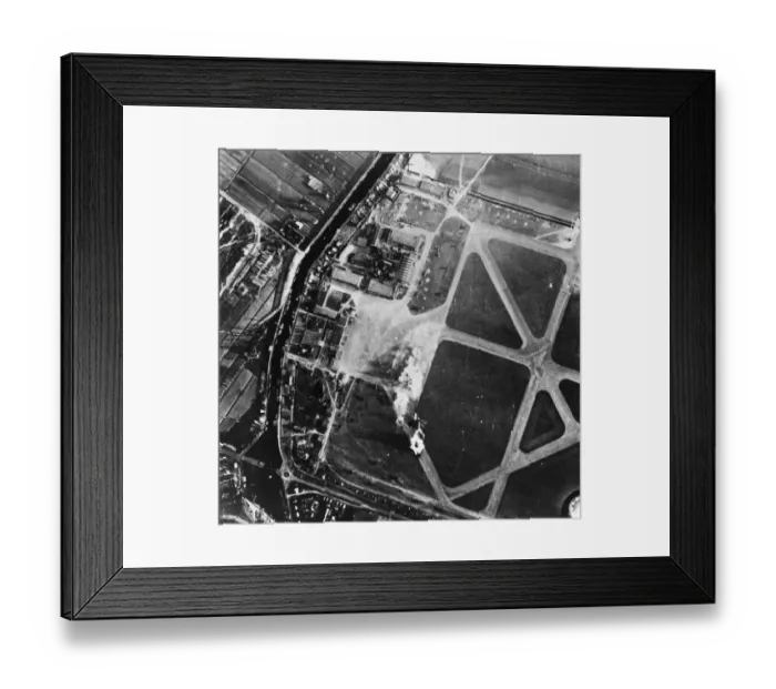 Framed Print : A salvo of bombs bursting on the concrete runway of Schipol Aerodrome, Amsterdam Framed Print : A salvo of bombs bursting on the concrete runway of Schipol Aerodrome, Amsterdam