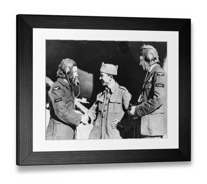 Framed Print : The R. A. F In Greece. A British handshake for a Greek Soldier at an aerodrome in