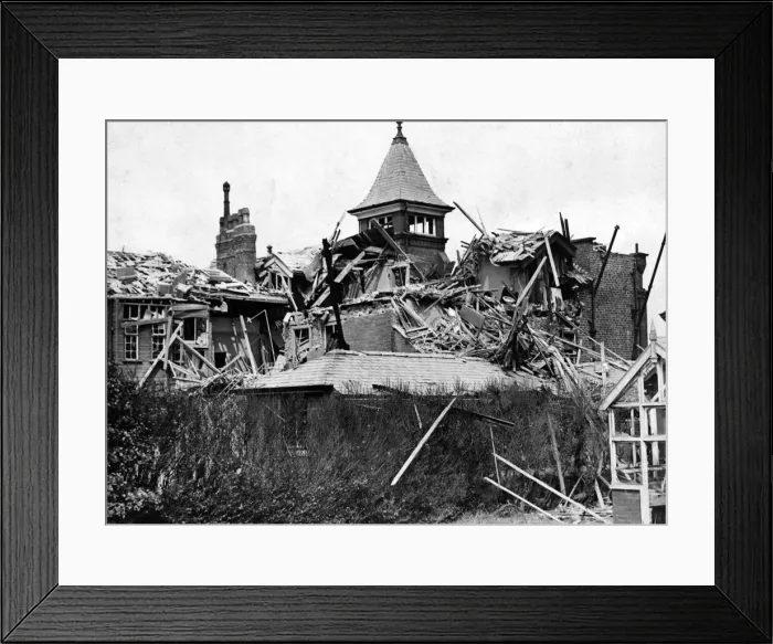 Framed Print : Damage done to a blind babies home during a raid in a North West coastal town