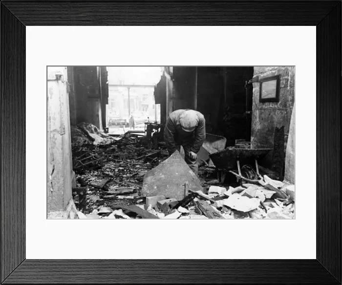Framed Print : Part of the famous Bow Bells in Bow Church, Cheapside, gutted after a Nazi attack Framed Print : Part of the famous Bow Bells in Bow Church, Cheapside, gutted after a Nazi attack
