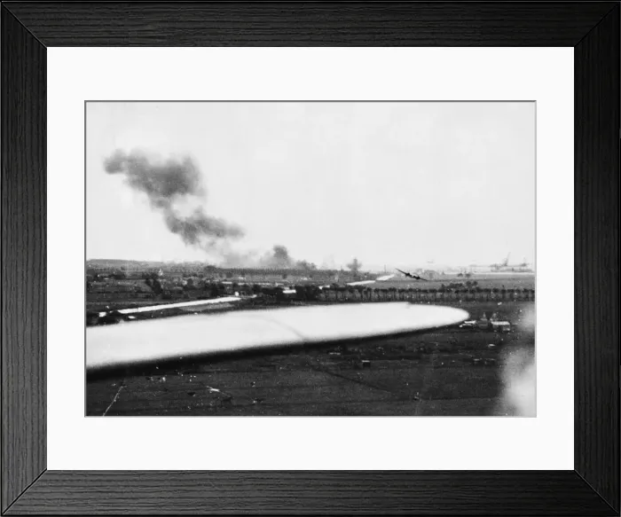Framed Print : A salvo of bombs bursting on the concrete runway of Schipol Aerodrome, Amsterdam Framed Print : A salvo of bombs bursting on the concrete runway of Schipol Aerodrome, Amsterdam