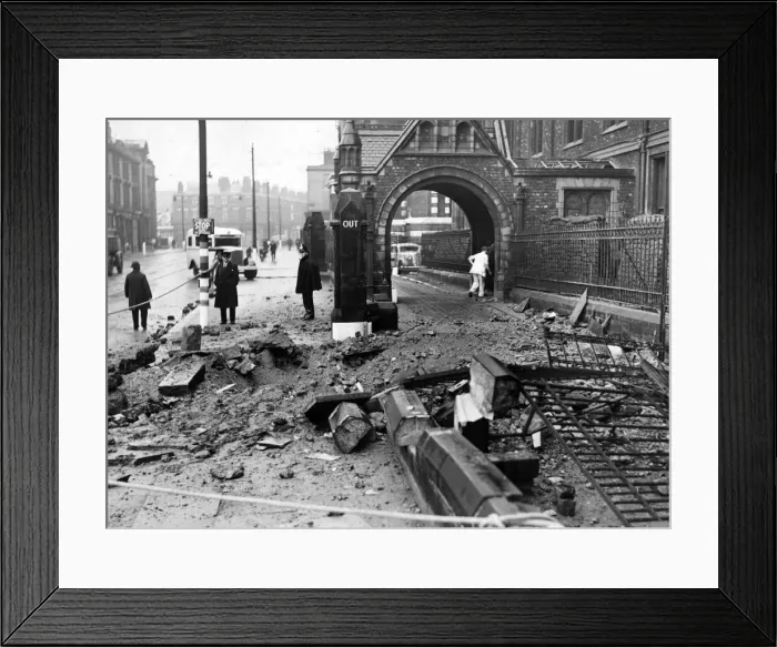 Framed Print : Air raid damage to a town in the North West, England. September 1940 Framed Print : Air raid damage to a town in the North West, England. September 1940