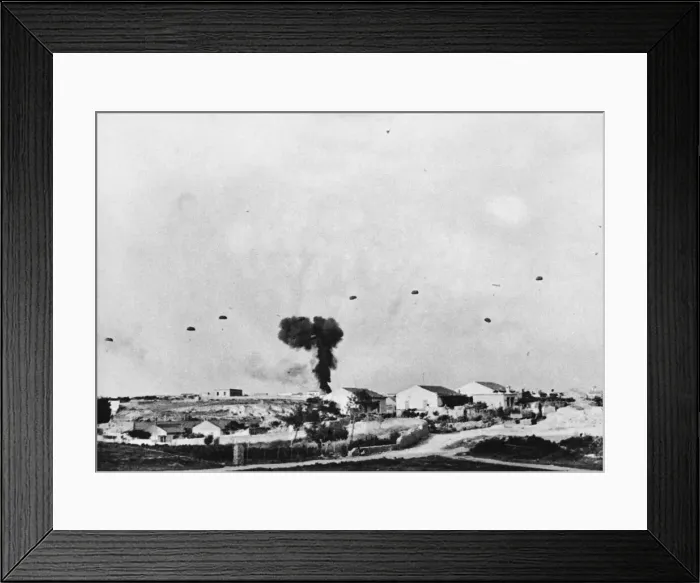 Framed Print : On Crete, the German bombing of the Heraklion aerodrome, near Candia Framed Print : On Crete, the German bombing of the Heraklion aerodrome, near Candia